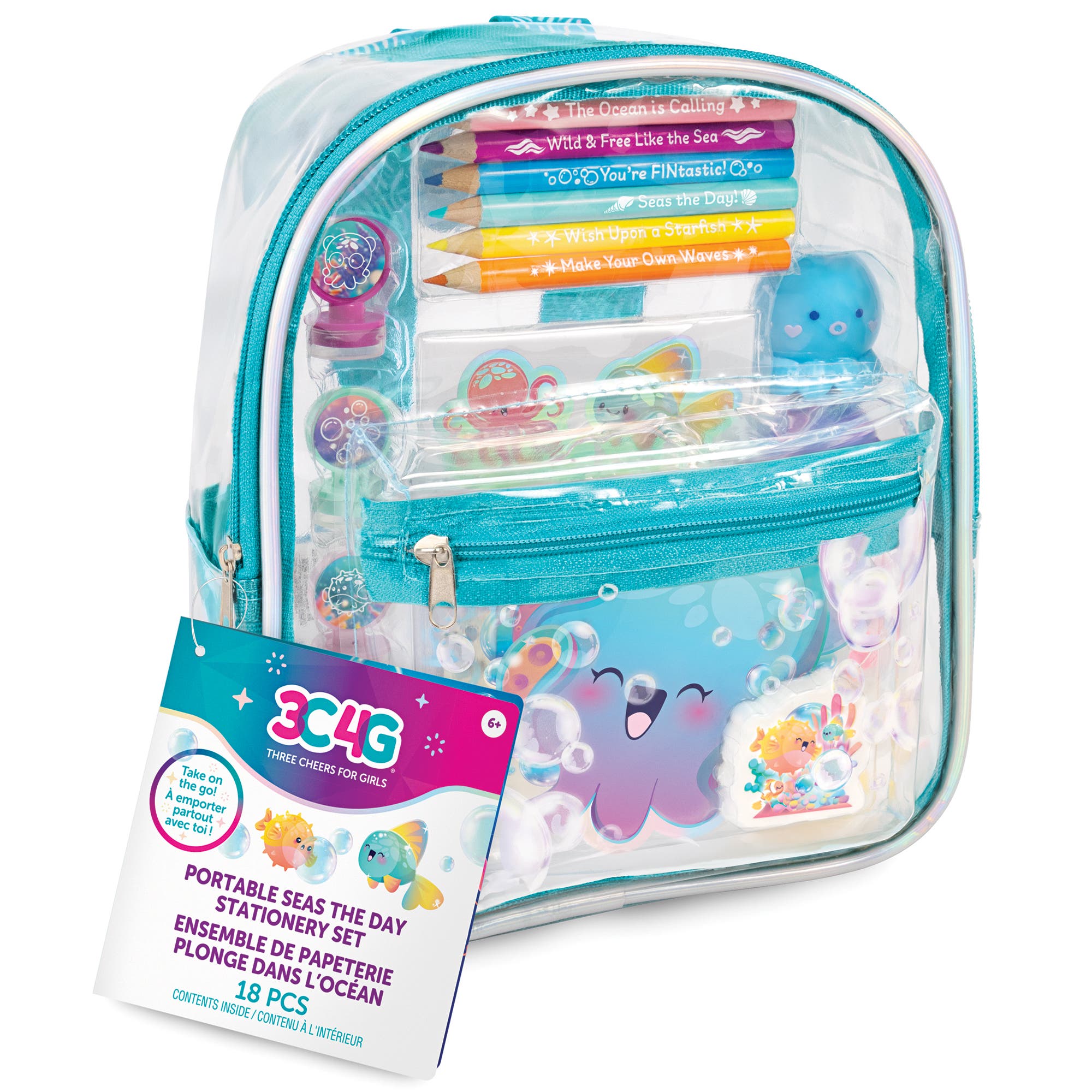 Seas The Day! Stationery Set 8 Inch Mini Backpack, Ocean Theme, Kids & Girls, Main, color, Multicolored