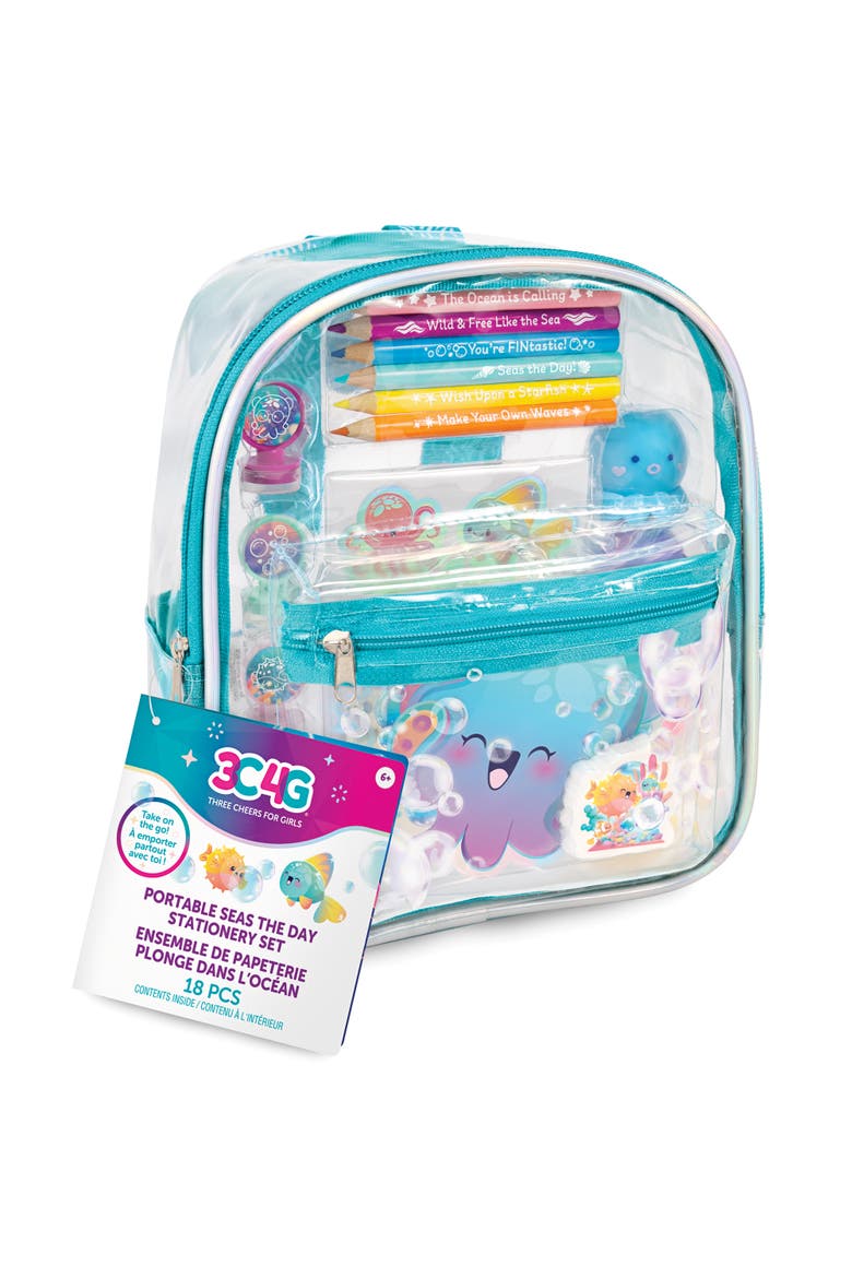 Seas The Day! Stationery Set 8 Inch Mini Backpack, Ocean Theme, Kids & Girls, Main, color, Multicolored