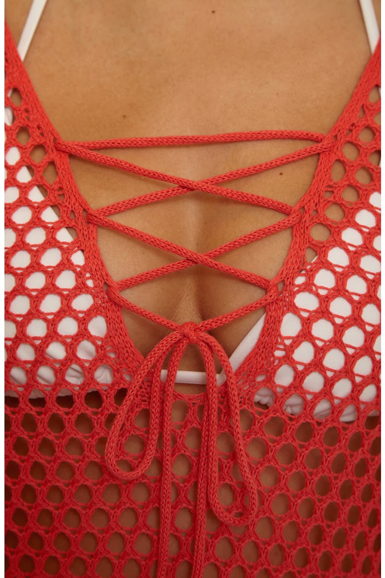Treasure Island Long Sleeve Reversible Open Knit Cover-Up Tunic, Alternate, color, CALIENTE