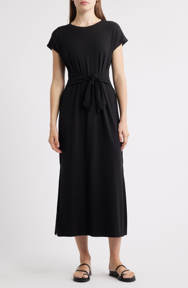 Eileen Fisher Crewneck Maxi Dress, Main, color, Black