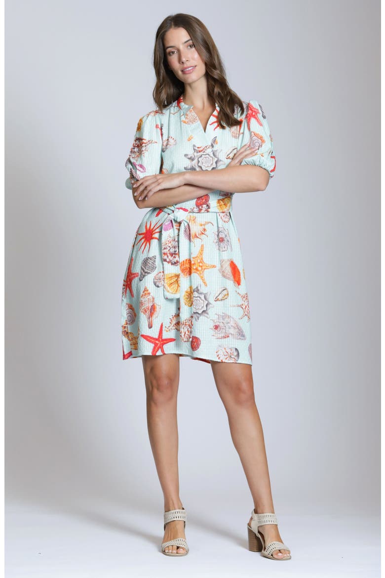 Tie Waist Puff Sleeve Dress, Alternate, color, AQUA