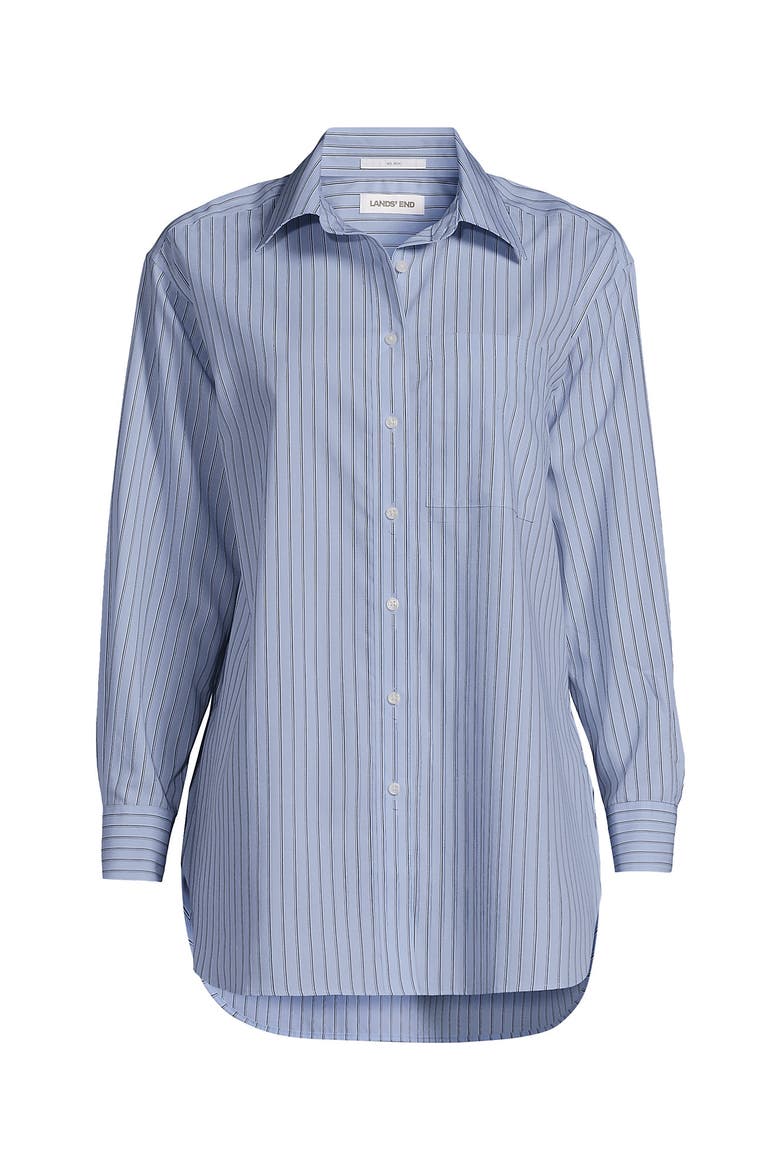 No Iron Oversized Poplin Extra Long Tunic, Alternate, color, Misty Blue/Deep Sea Stripes