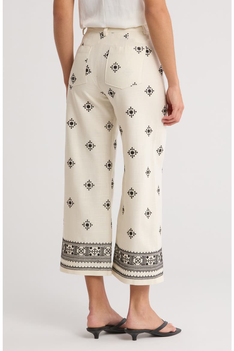 Embroidered Border Pants, Alternate, color, IVORY/ BLACK