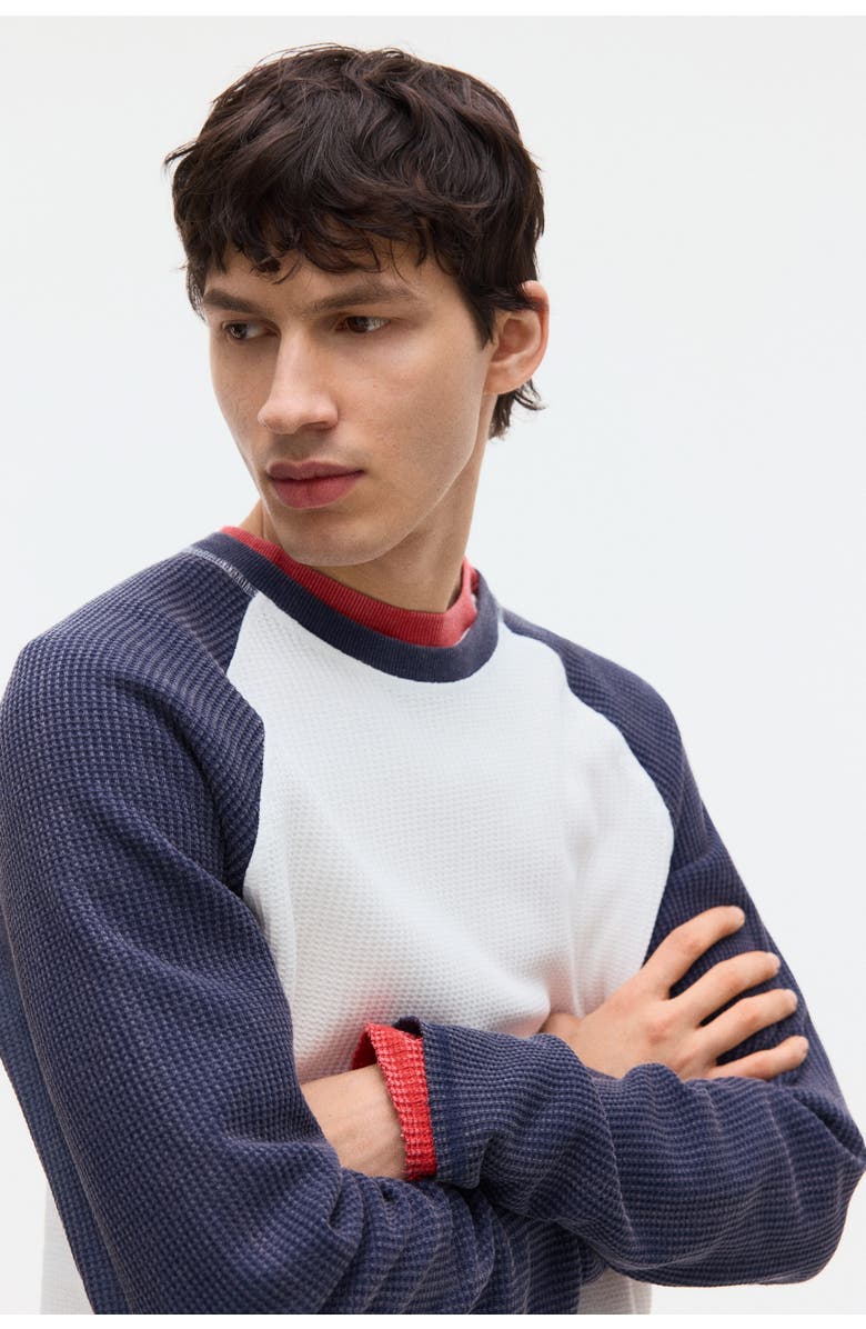 H&M Regular-fit waffled jersey shirt, Alternate, color, Dark Blue/Color Block