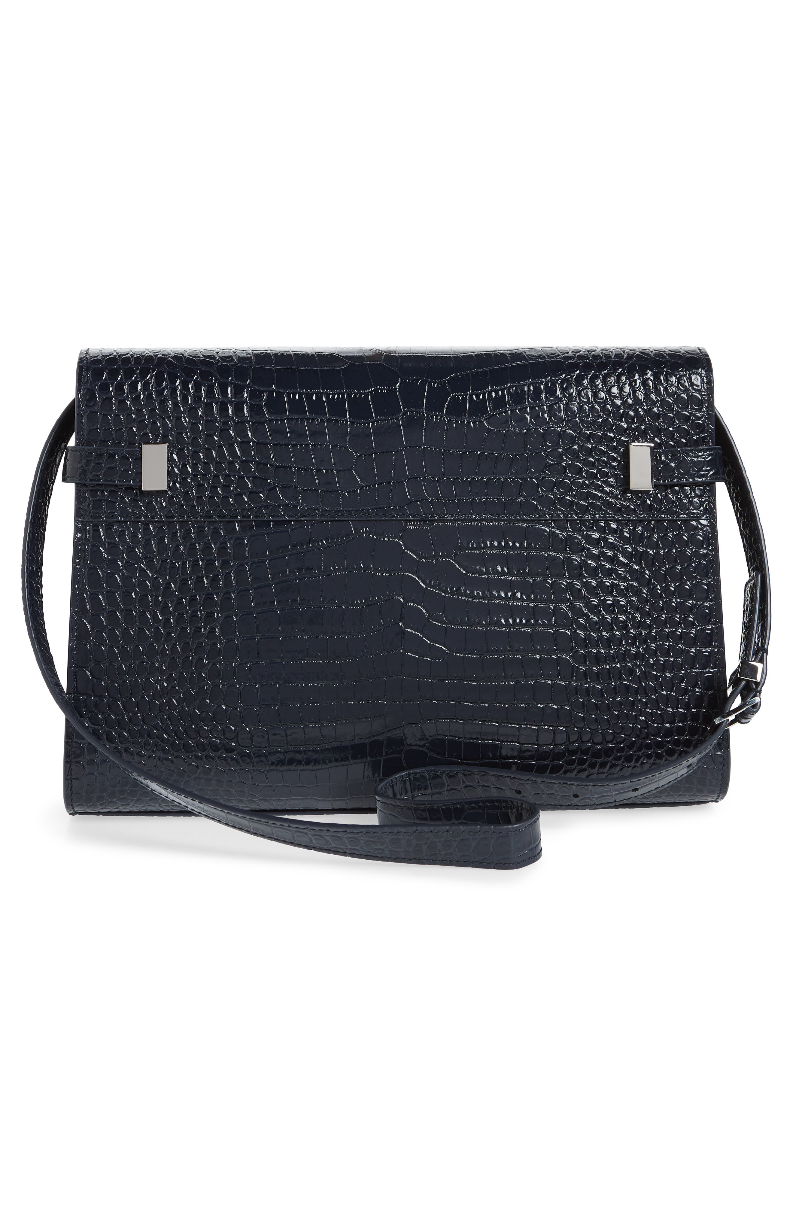 Saint Laurent Manhattan Croc Embossed Calfskin Satchel, Alternate, color, 