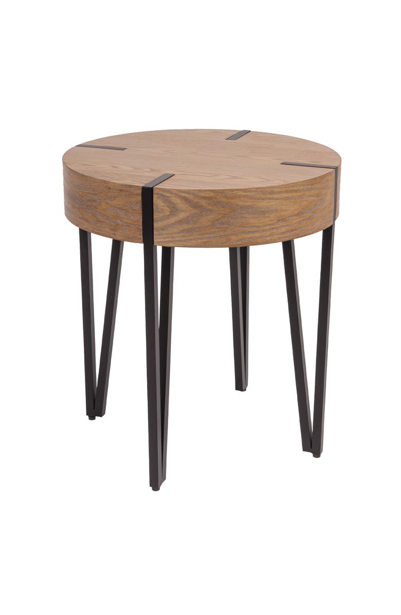 Storied Home Astoria Wood End Table with Metal Hairpin Legs, Natural and Black, Main, color, Natural