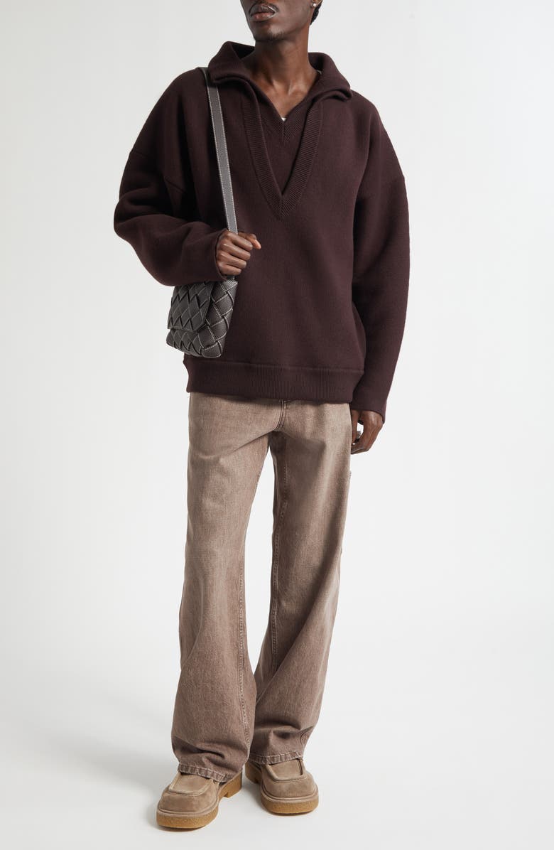 Bottega Veneta Chunky Compact Wool Blend V-Neck Sweater, Alternate, color, 2046 Ebony