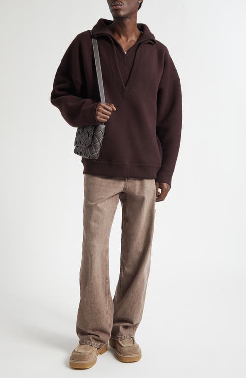 Bottega Veneta Chunky Compact Wool Blend V-neck Sweater In Brown