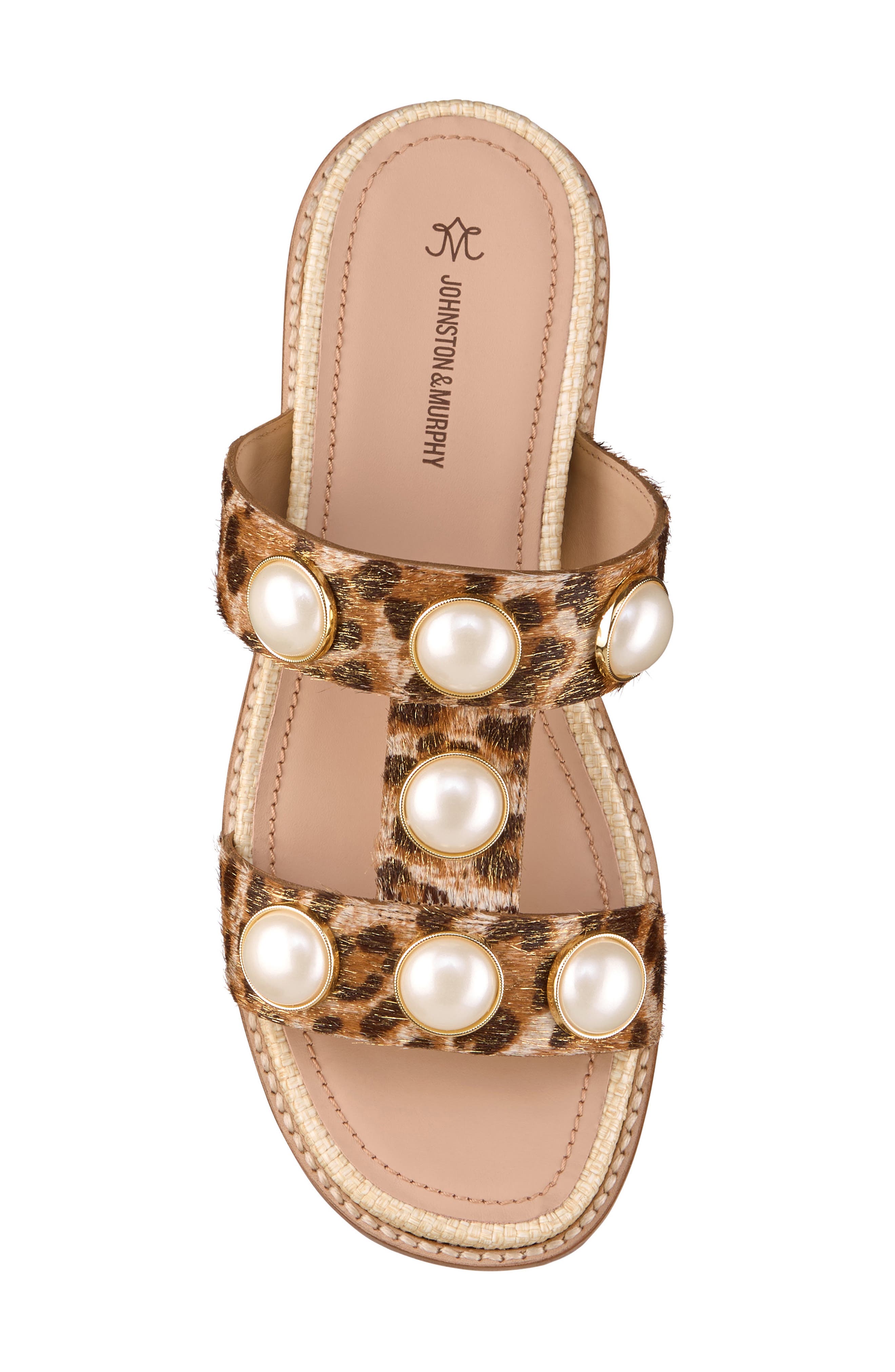 Johnston & Murphy Chandler Embellished Genuine Calf Hair Wedge Slide Sandal, Alternate, color, Gold Leopard Haircalf
