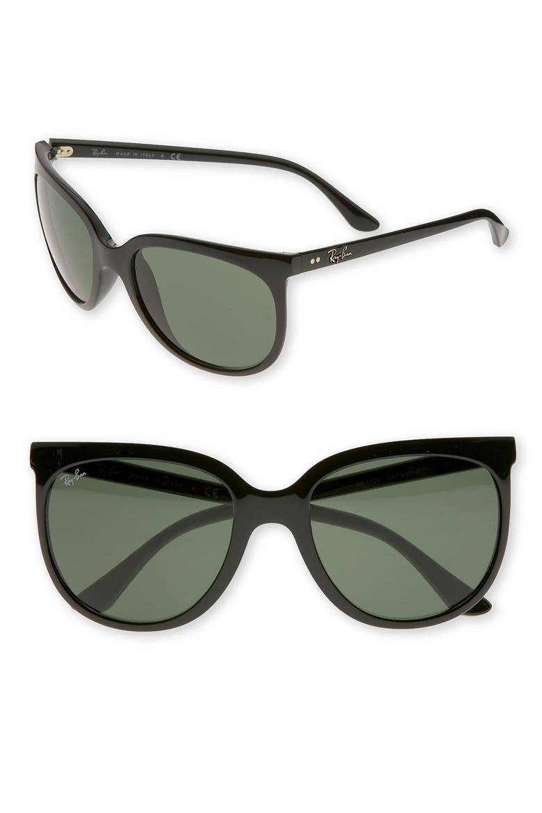 57mm Retro Cat Eye Sunglasses, Main, color, BLACK
