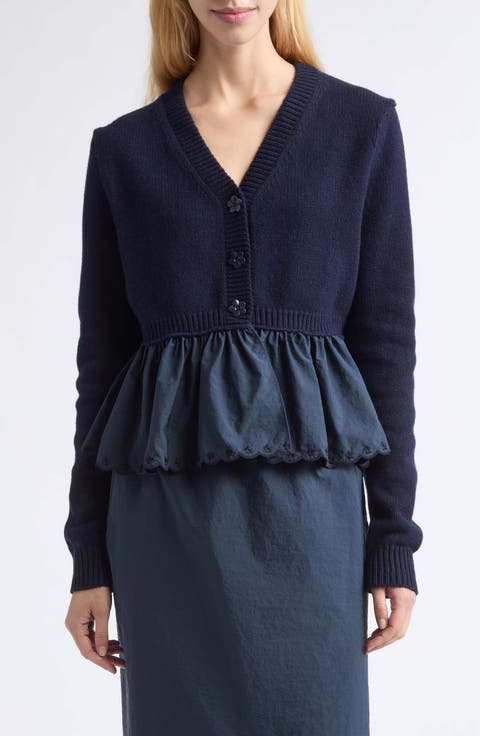 Peplum Recycled Cashmere Blend Cardigan
