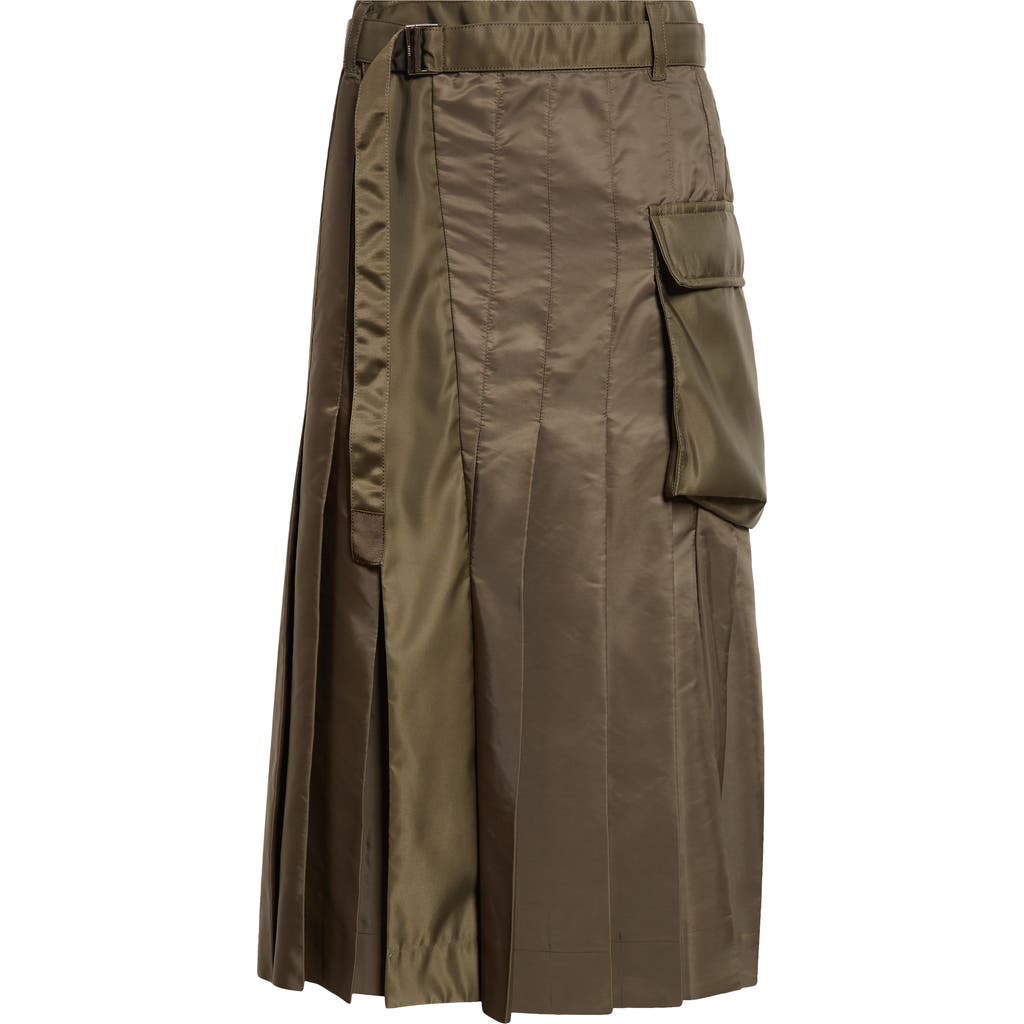 Sacai Belted Pleated Midi Skirt In Brown