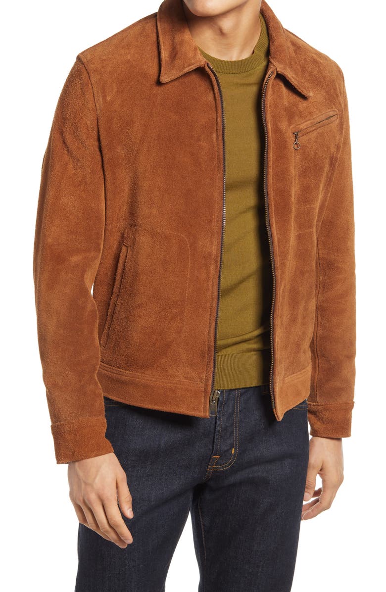 Schott NYC Men's Rough Out Suede Jacket, Main, color, Saddle