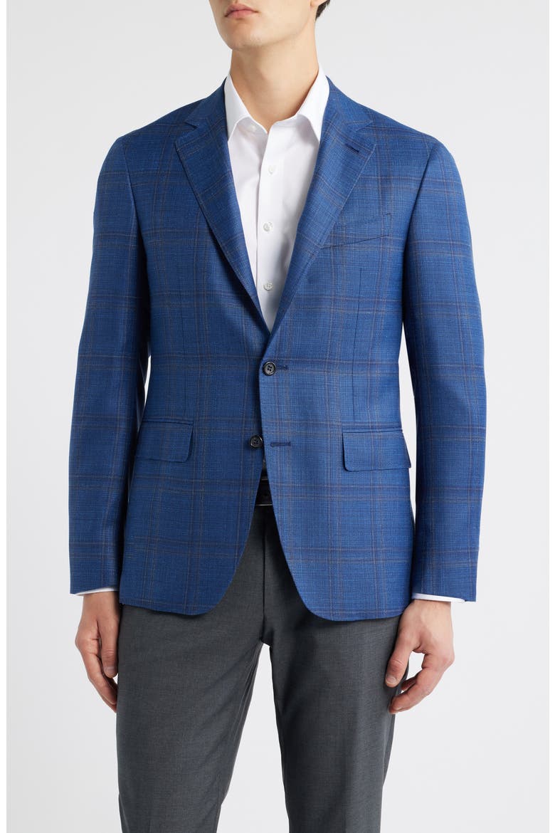 Kei Trim Fit Blue Mélange Shadow Plaid Wool & Silk Blend Sport Coat, Main, color, BRT BLUE