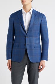 Canali Kei Trim Fit Blue Mélange Shadow Plaid Wool & Silk Blend Sport Coat
