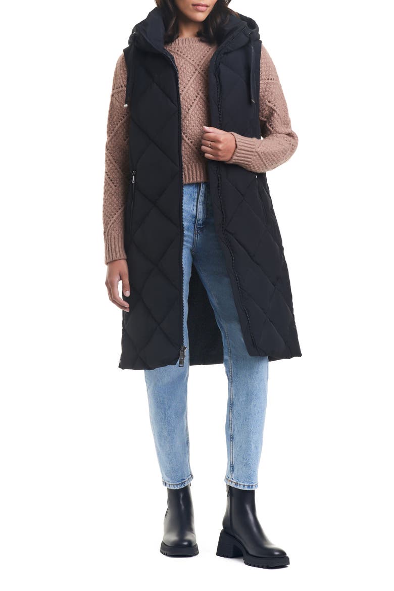 Longline Hooded Puffer Coat with Removable Sleeves, Alternate, color, BLACK