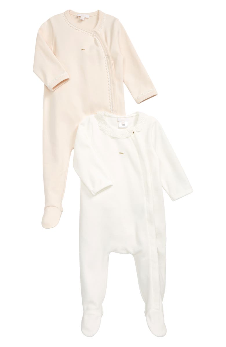 Chloé 2-Pack Cotton Blend Footies, Main, color, 