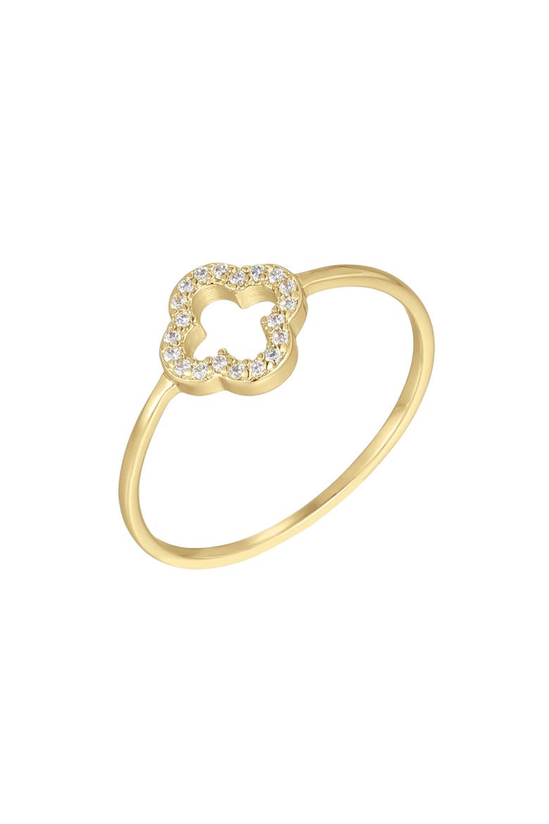 14K Gold Plated Cubic Zirconia Clover Ring, Main, color, GOLD