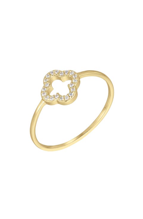 14K Gold Plated Cubic Zirconia Clover Ring