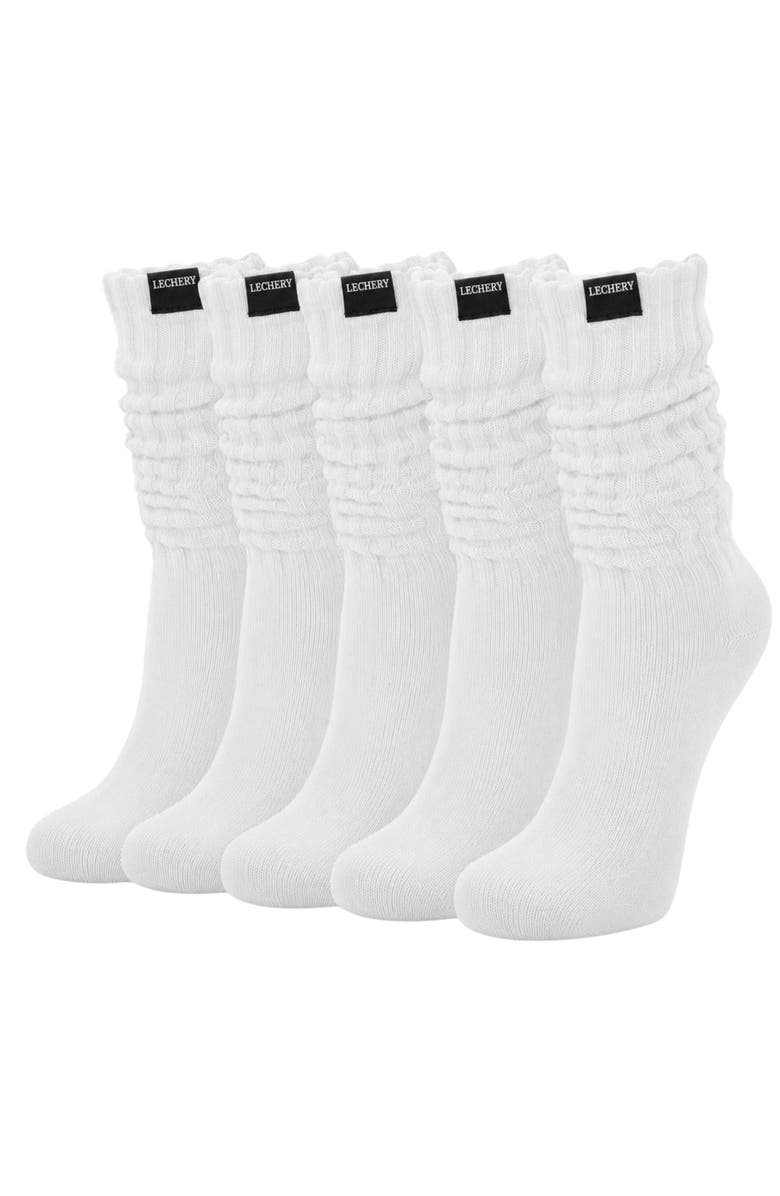 LECHERY<sup>®</sup> 5-Pack Mid-Calf Fashion Boot Scrunch Socks, Main, color, White