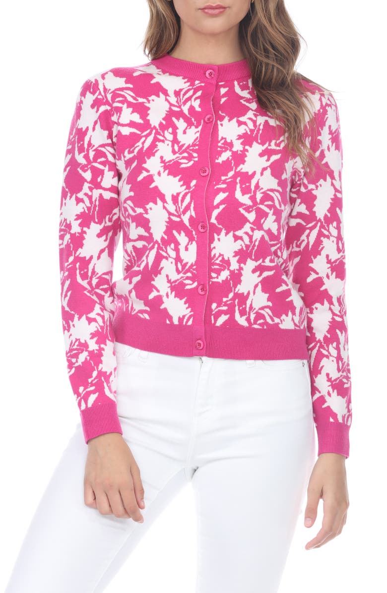 RAIN AND ROSE Floral Crop Cardigan, Main, color, Fuchsia