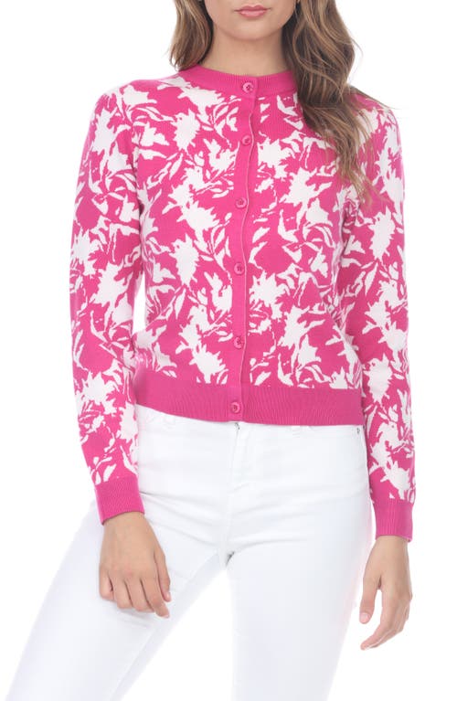 Rain And Rose Floral Crop Cardigan In Fuchsia