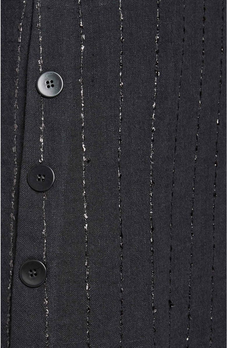 Santorelli SERAFINA Short Sleeve Midi Shift Dress with Side Skirt Buttons in Metallic Striped Linen, Alternate, color, Black