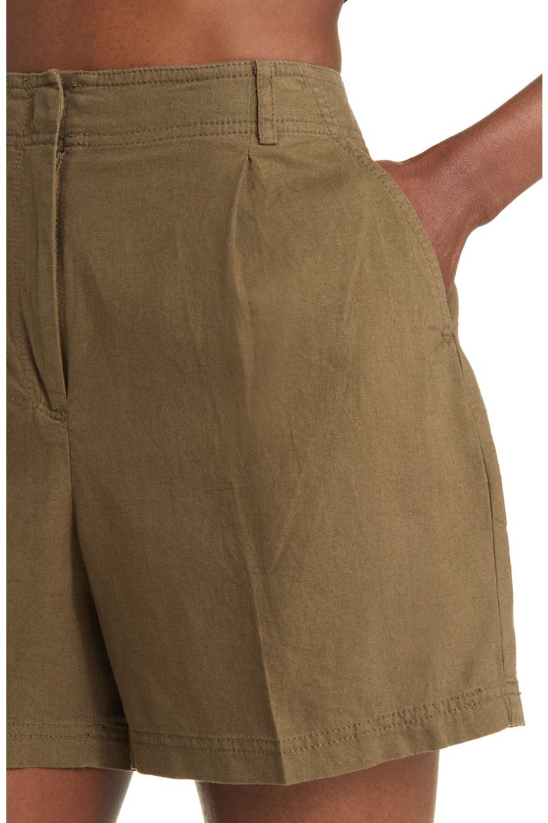 Pleated Linen Blend Shorts, Alternate, color, OLIVE SARMA