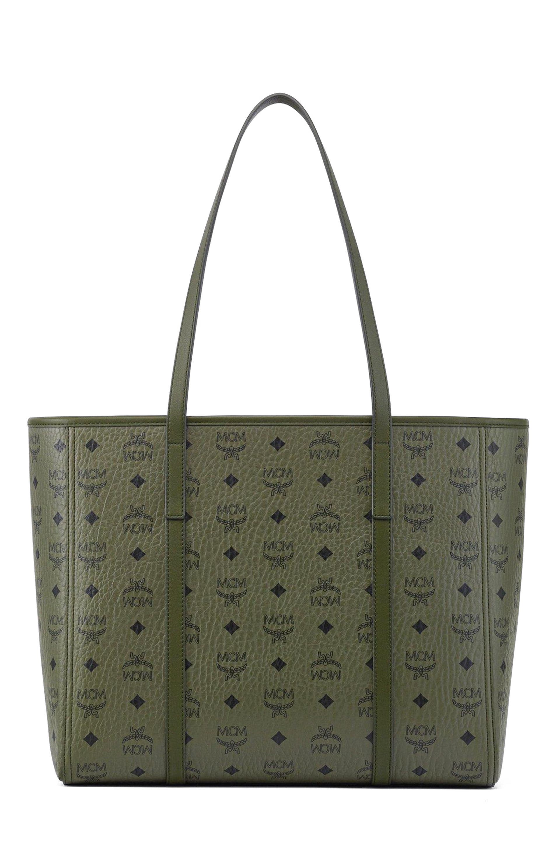 MCM Medium Toni Top-Zip Shopper in Visetos, Alternate, color, Green