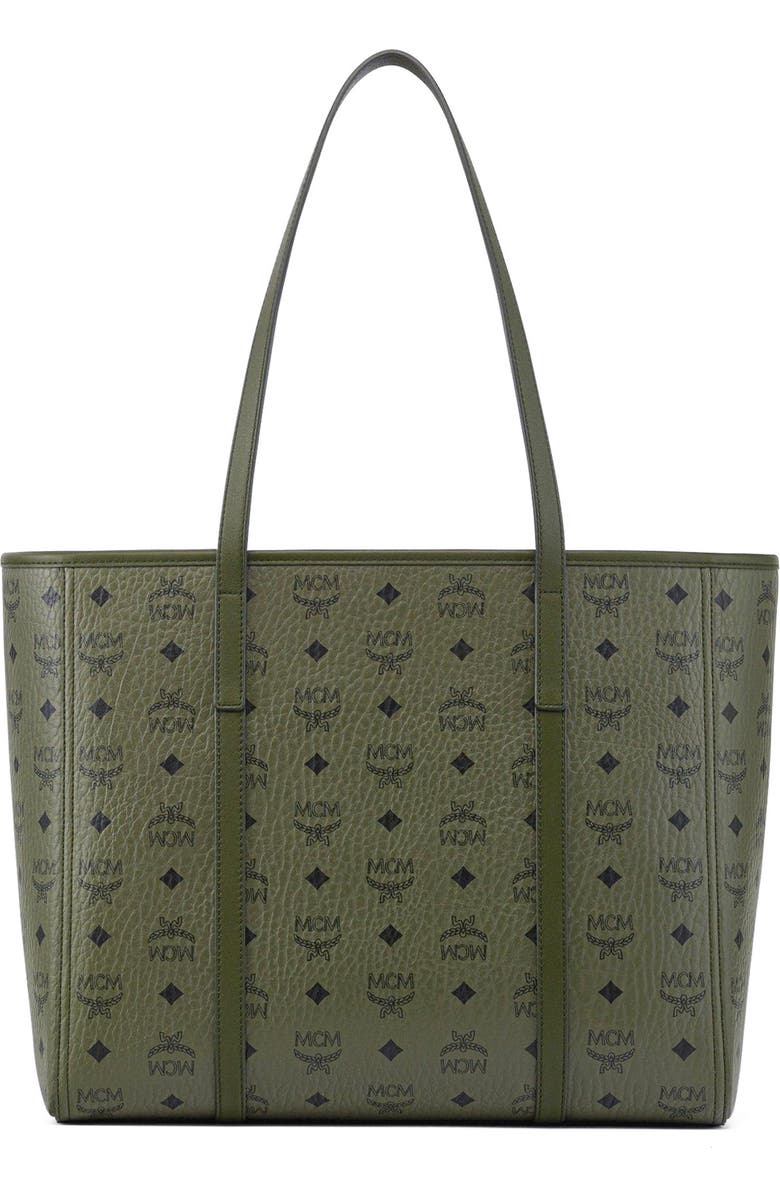 MCM Medium Toni Top-Zip Shopper in Visetos, Alternate, color, Green