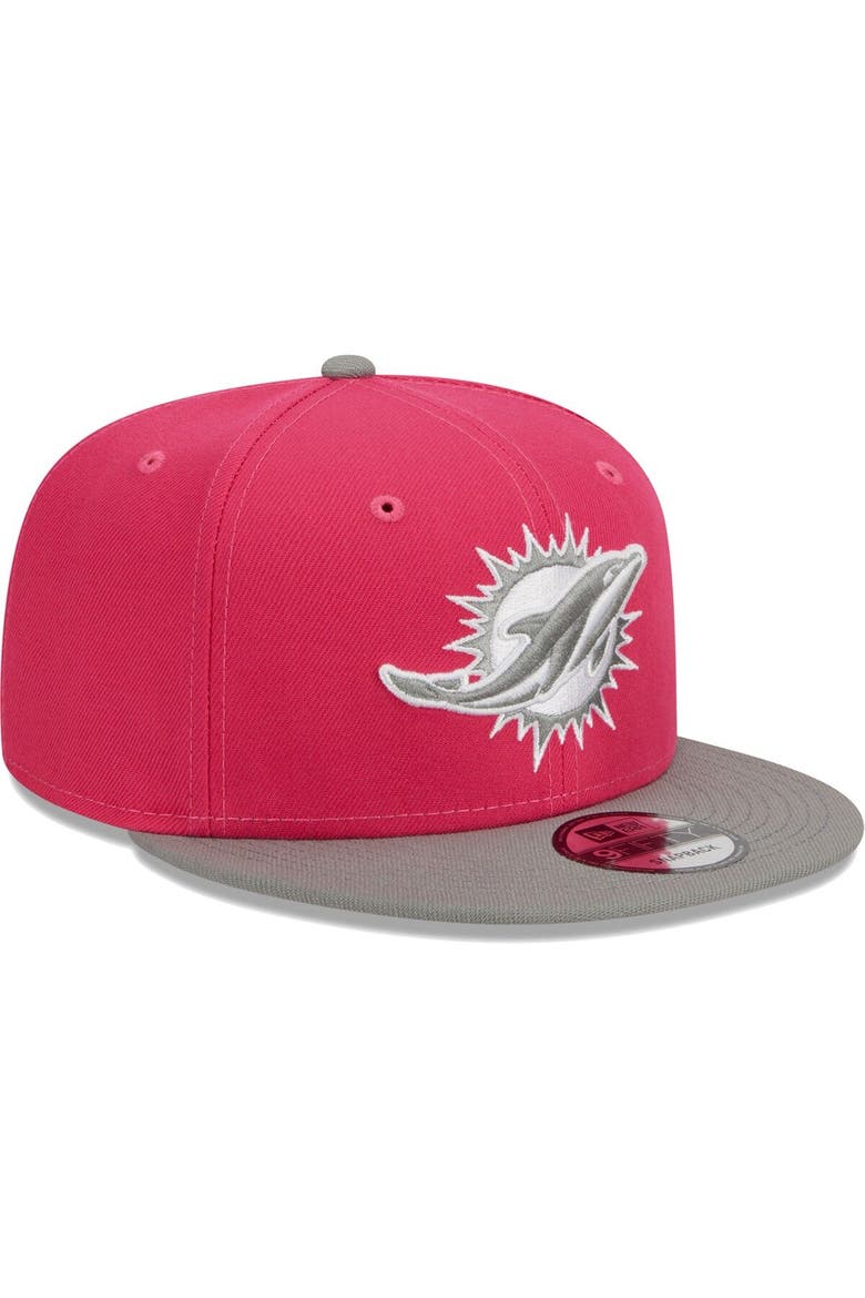 Men's New Era Pink/Gray Miami Dolphins 2-Tone Color Pack 9FIFTY Snapback Hat, Alternate, color, Pink
