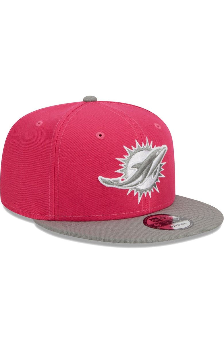 New Era Men's New Era Pink/Gray Miami Dolphins 2-Tone Color Pack 9FIFTY Snapback Hat, Alternate, color, 