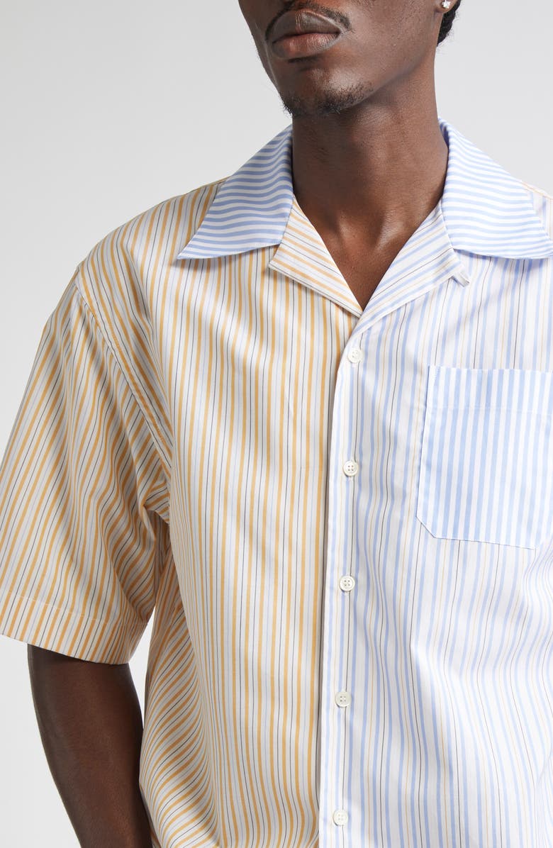 Marni Mending Logo Stripe Organic Cotton Poplin Camp Shirt, Alternate, color, Multicolor