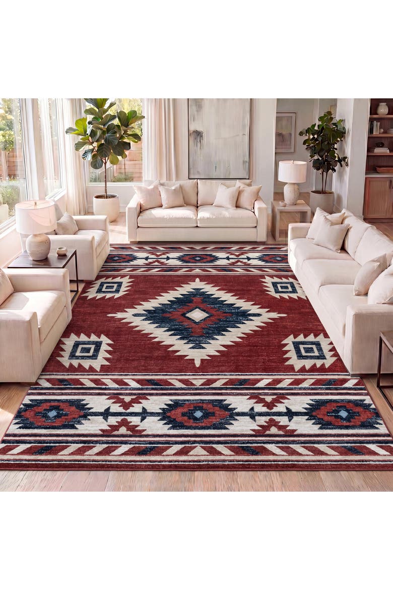 Serape Medallion Southwestern Area Rug, Alternate, color, Red/Navy/Cream