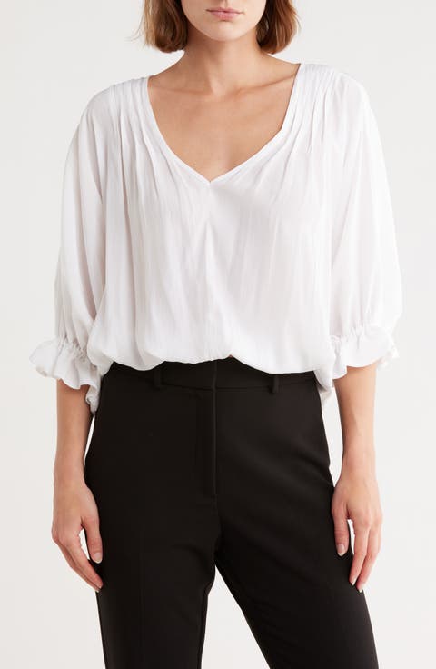 Vina Balloon Sleeve V-Neck Top