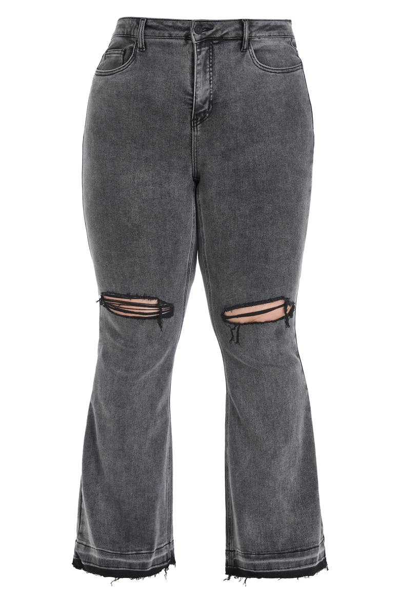 Lauren High Waist Ripped Flare Jeans, Alternate, color, GREY