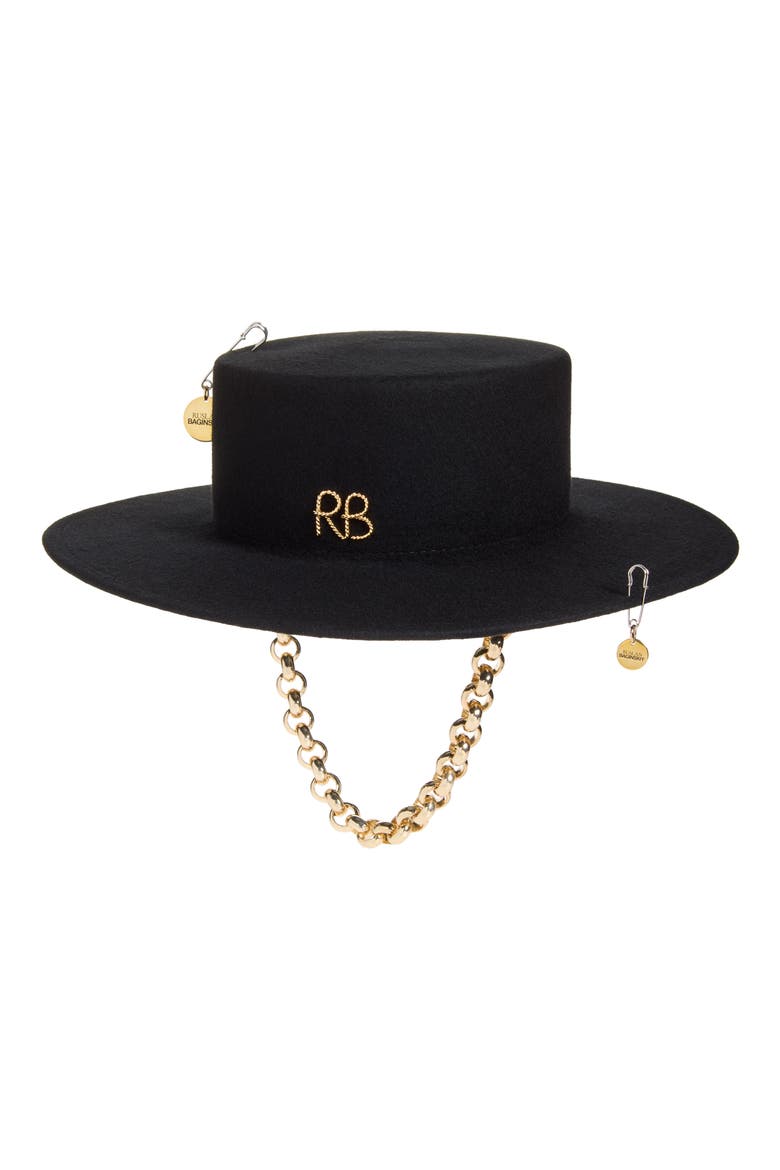 Chain Strap Wool Blend Canotier Hat, Main, color, BLACK