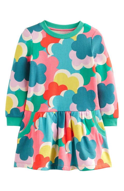 Kids' Rainbow Cloud Print Long Sleeve Fleece Sweatshirt Dress (Toddler, Little Kid & Big Kid)