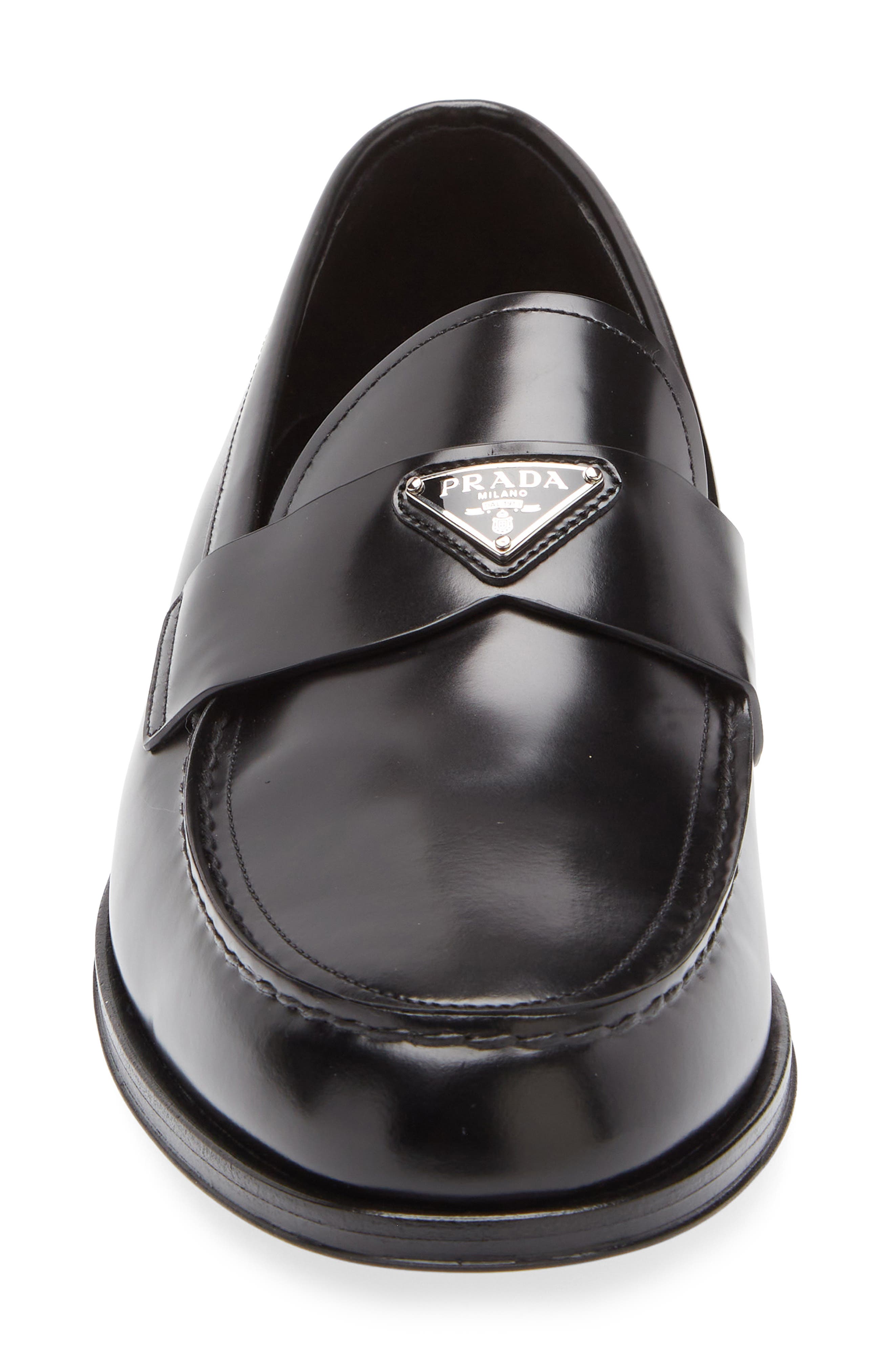 Prada Triangle Logo Loafer, Alternate, color, Nero