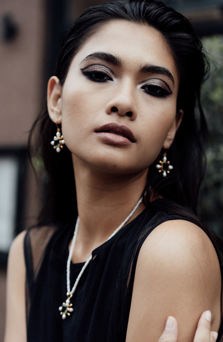 Freya Rose Green Quartz Cross Earrings, Alternate, color, Green