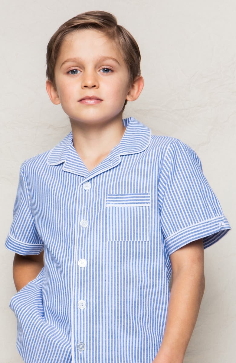 Petite Plume Kids' Seersucker Stripe Short Two-Piece Pajamas, Alternate, color, Blue