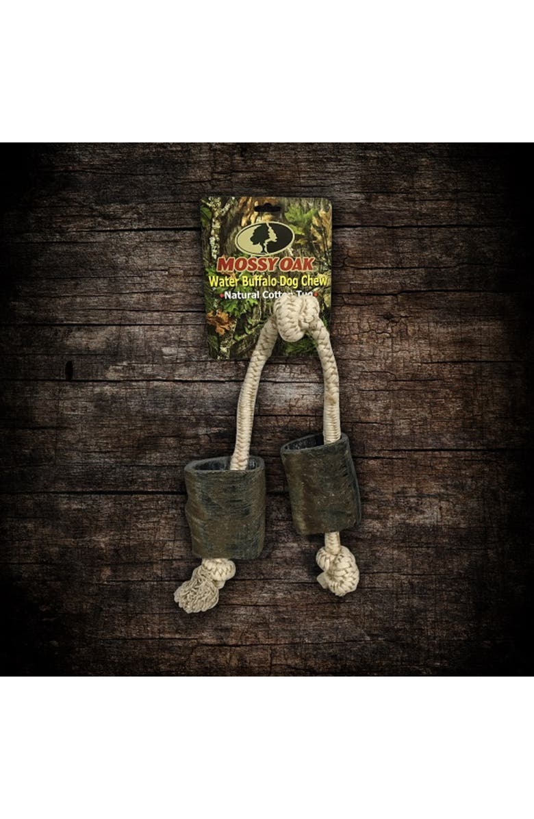 MOSSY OAK Water Buffalo Horn & Tug Dog Chew - 24" Knotted Natural Cotton Rope, Alternate, color, Beige