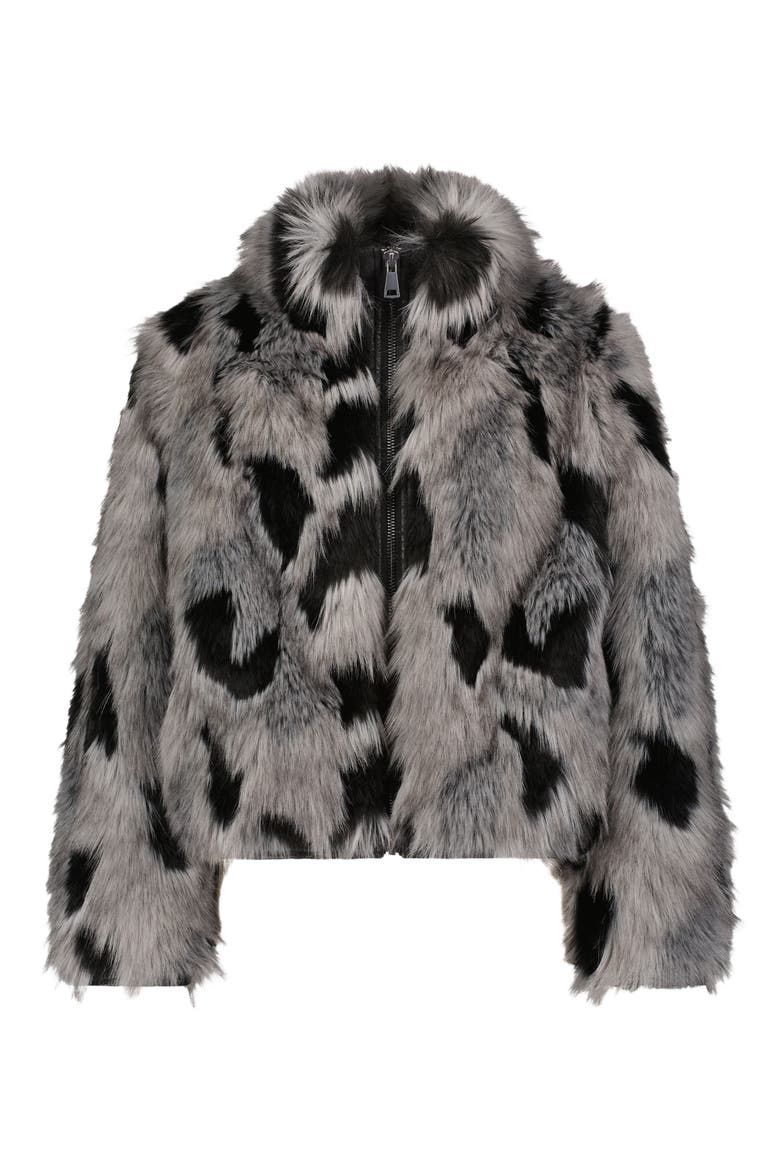 Fur-Free Fox (Faux Fur) Jacket, Stand Collar, Alternate, color, BLACK/GRAY