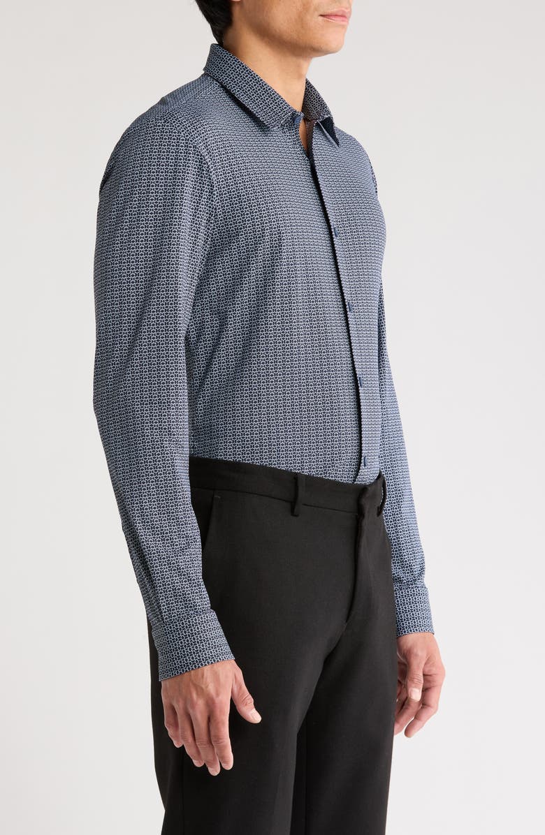 BOSS Roan Kent Geo Print Button-Up Shirt, Alternate, color, Dark Blue
