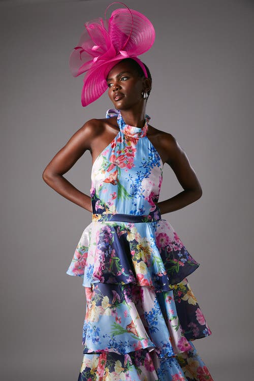 Coast Cross Neck Printed Frill Skirt Dress In Multi