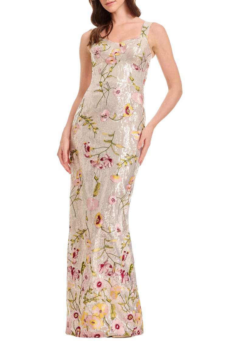 Reese Floral Sequin Sheath Gown, Main, color, CHAMPAGNE MULTI