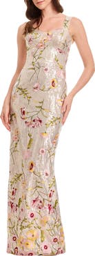 Dress the Population Reese Floral Sequin Sheath Gown