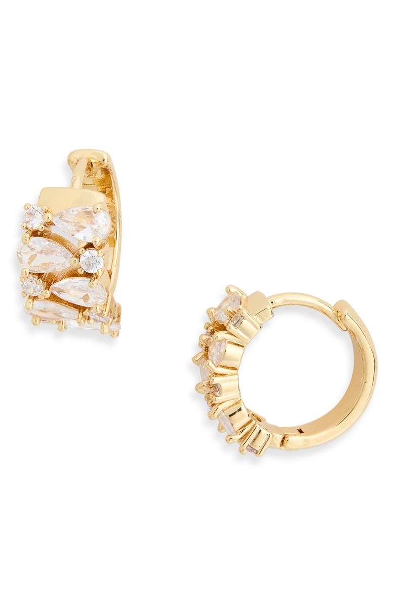 NORDSTROM RACK Cubic Zirconia Huggie Hoop Earrings, Main, color, Clear- Gold
