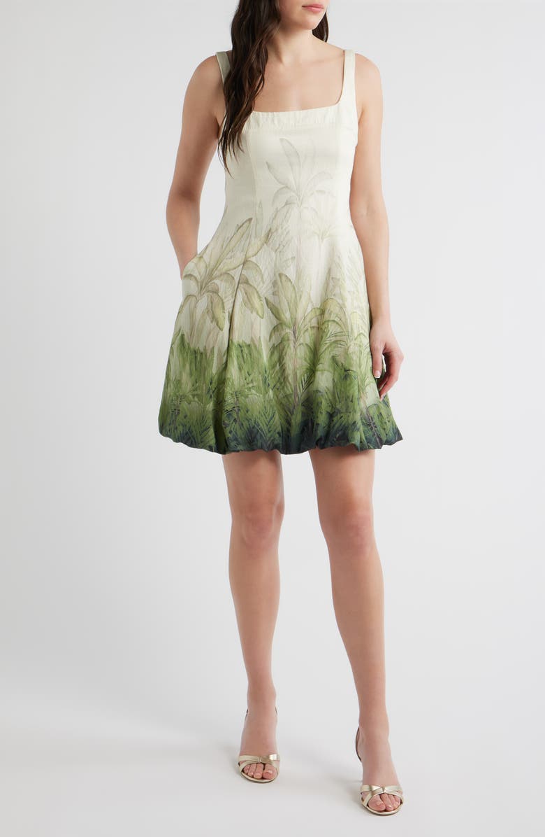 Julia Jordan Tropical Print Minidress, Main, color, Ivory Multi