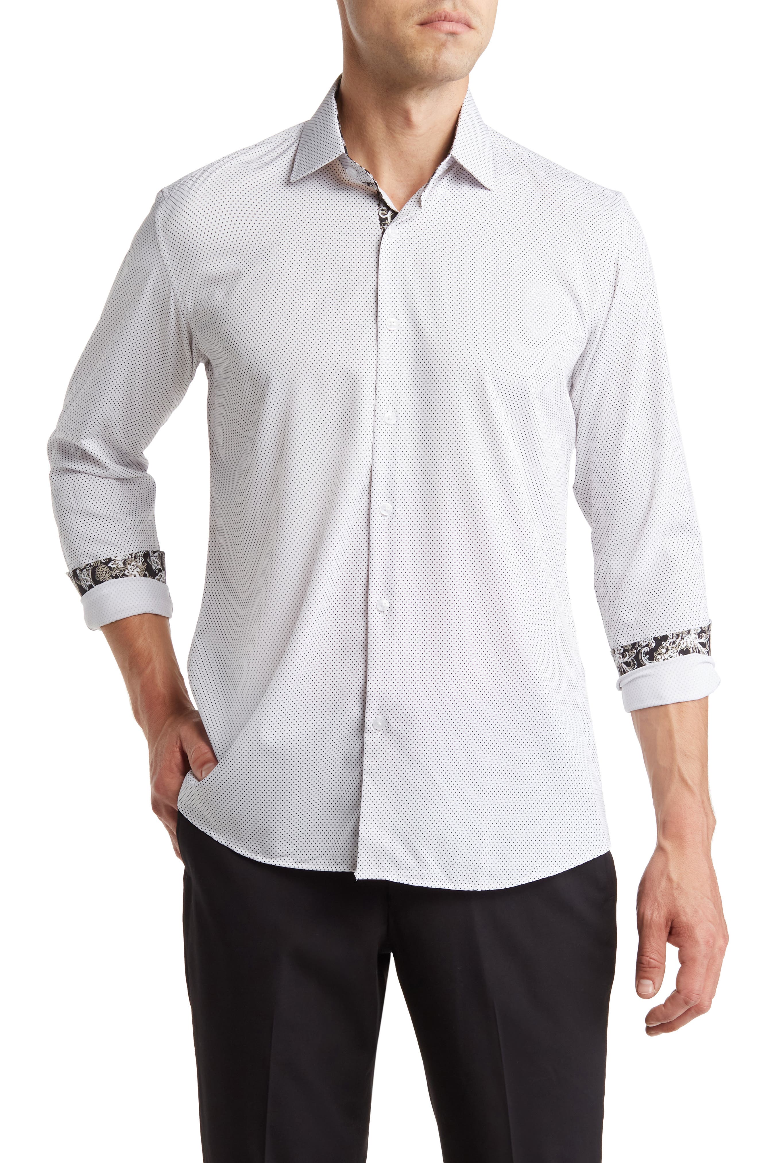 Azaro Uomo Slim Fit Dot Print Performance Dress Shirt